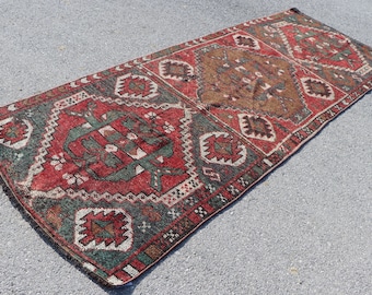 Red Runner Rug, Vintage Rug, 3.9 x 10.3 Feet, Turkish Rug, Wedding Rug, Nomadic Runner Rug, Corridor Rug, Wool Rug, Hallway Rug, SR7984