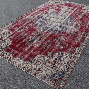 Turkish rug, Overdyed rug, vintage rug 5.9 x 9.7 Ft Area rug, Red area rug bohemian rug livingroom rug, Boho decor rug, Large rug SR7417