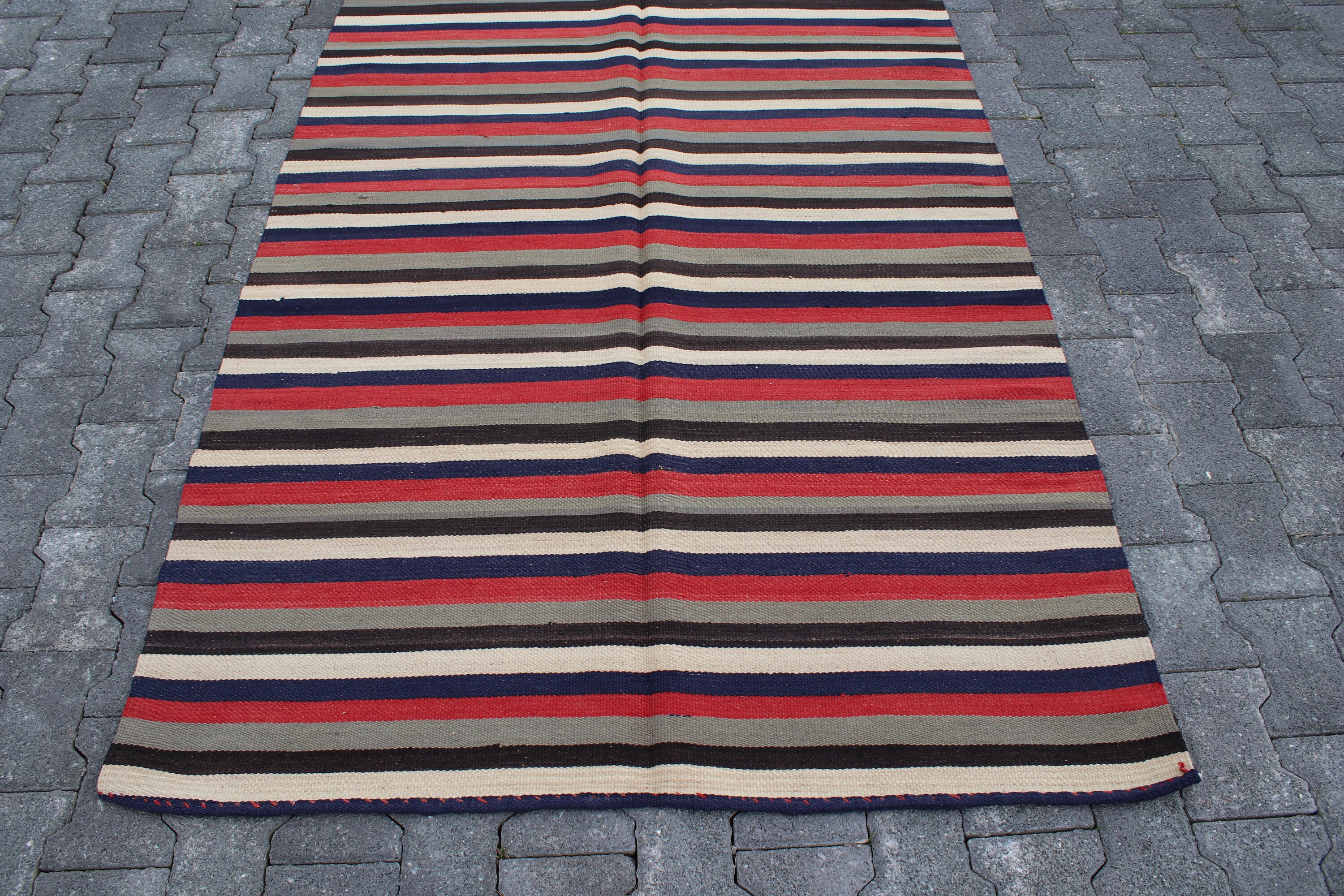 Turkish Rug Vintage Rug Striped Kilim Rug 4.5 X 10.3 Ft Boho Decor