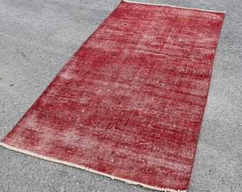 Vintage Oushak Rug, Red Overdyed Rug 3.7 x 6.9 Feet, Turkish Rug, Boho Decor Rug, Handmade Area Rug, Faded Rug, Livingroom Rug, SR7802