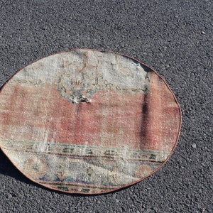 Antiker Oushak Teppich, Kleiner runder Teppich, Handgeknüpfter Teppich, Wollteppich, Wollteppich, Wollteppich, Wollteppich, 70x70 cm SR9001