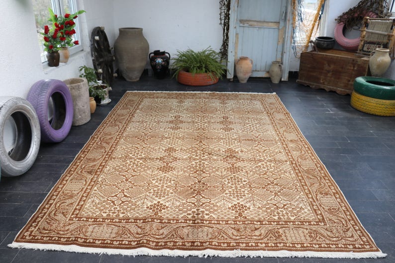 Natural Dye Turkish Rug Vintage Undyed Color Handmade 6 7 X 9 Anatolian Kayseri Traditional Area