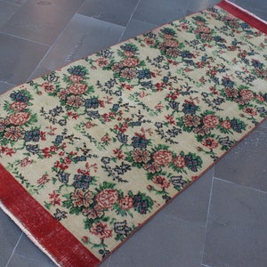 Vintage rug, Turkish runner rug, Hallway rug, 2.7 x 6.8 ft Corridor rug, Oushak rug, Wool rug, Boho Decor rug, Handmade rug, Carpet, SRD0979