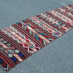anatolian kilim rug turkish kilim rug vintage kilim rug  3.3 x 11.1 ft bohemian rug  striped rug aztec rug handmade rug Carpet SR9314