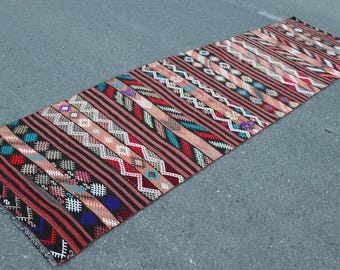 anatolian kilim rug turkish kilim rug vintage kilim rug  3.3 x 11.1 ft bohemian rug  striped rug aztec rug handmade rug Carpet SR9314