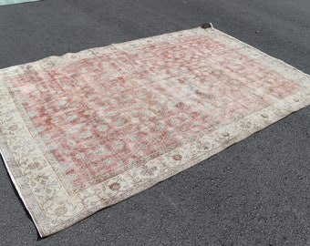 Turkish handmade rug, Oversize rug, Vintage large rug, Boho rug, Home decor, Livingroom decor, Natural rug, Carpet, 6.4 x 10.1 ft SRD2241