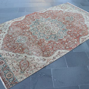 Vintage rug, Orange area rug, Turkish rug 4.9 x 8.9 Aztec rug, Bohemian rug, Livingrom rug, Oushak rug, Bedroom rug, Tribal rug, SRD1948