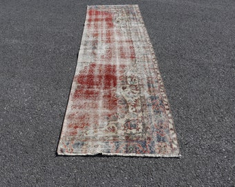 Vintage rug, Red rug, Entryway rug, Turkish rug  2.7 x 9 ft Hallway rug, Organic wool rug, Boho Decor rug, Runner rug, Faded rug, 7423