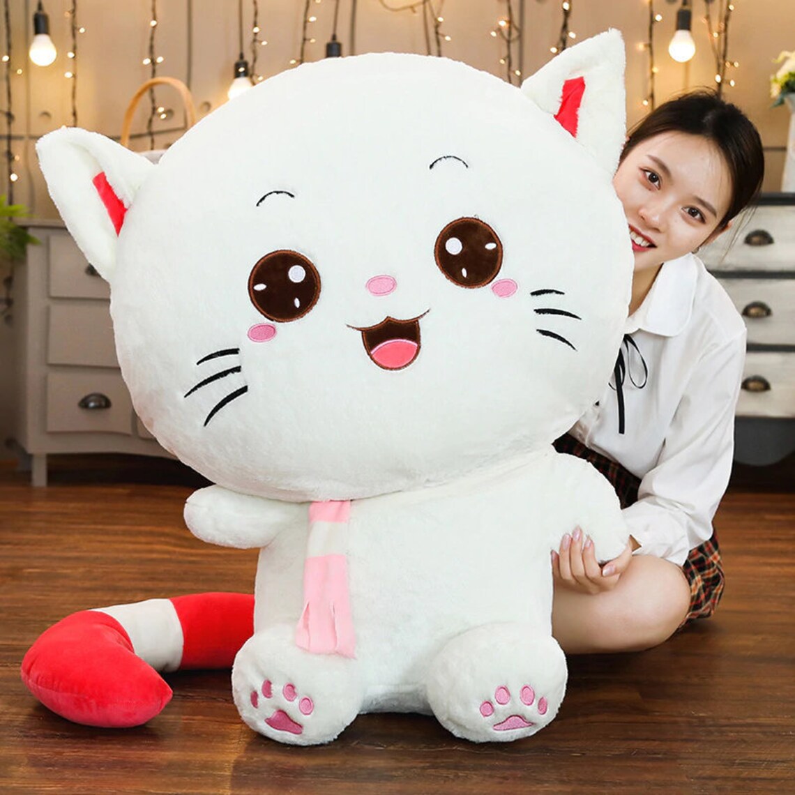 Cute big cat plush toys 4 options smiling plush doll Etsy