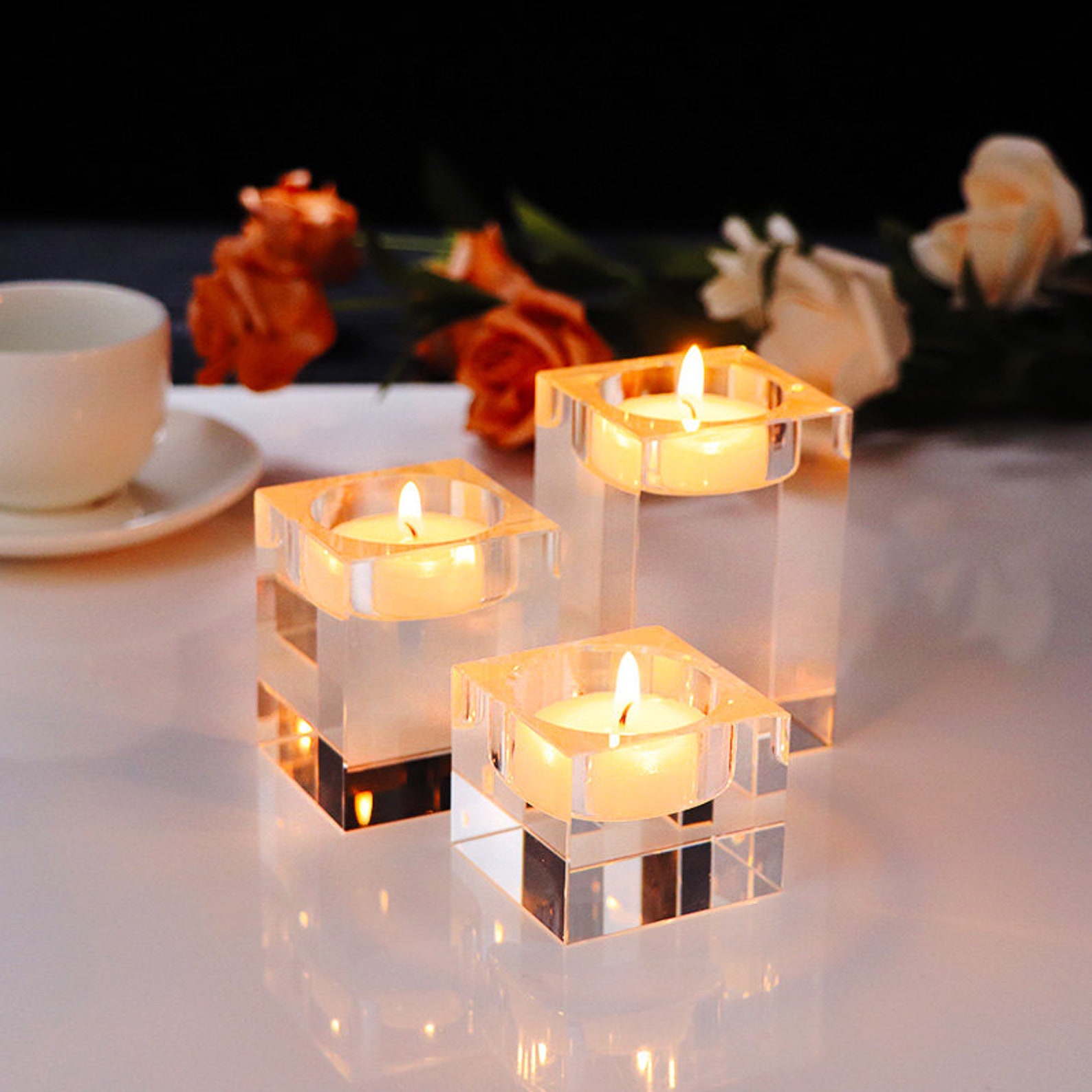 Crystal Cube Candle Holders Glass Holders for Short Candle Etsy