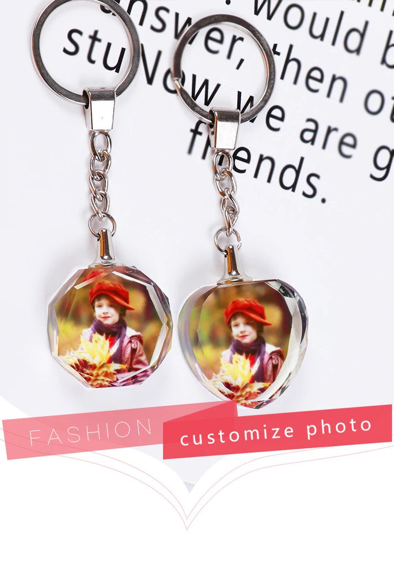 Customized Crystal Keychain Heart or Octagonglass Ornaments Etsy