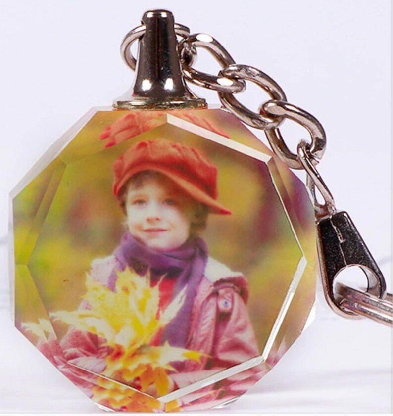 Customized Crystal Keychain Heart or Octagonglass Ornaments Etsy