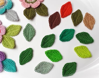 5 feuilles au crochet, choix de couleurs de morceaux de dispersion, application de crochet de feuille, feuilles de crochet vertes colorées