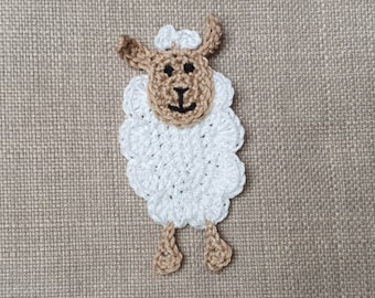 Crochet appliqué sheep to sew on, lamb appliqué for children