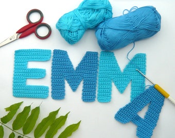 Lettres au crochet 10 cm dans la couleur souhaitée, nom d'application XL à coudre ou pour le cône scolaire