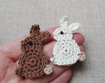 2 small bunny appliques, crocheted bunny applique for sewing on, perfect for Easter & DIY projects