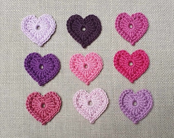 Heart crochet applique in desired color, small hearts to sew on