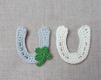 Horseshoe with or without cloverleaf crochet applique - A handmade lucky charm to sew on