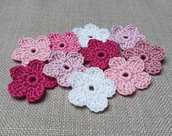 5 small crocheted flowers – colors selectable – decoration & patches – scatter flowers for weddings, scrapbooking, DIY, school cones or cards