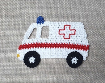 Applique au crochet d’ambulance d’urgence - décoration parfaite pour tous les fans des services d’urgence