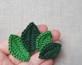 5 crocheted leaves, scatter pieces in various colors, leaf crochet appliqué, colorful green crocheted leaves