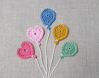 Crocheted balloon, balloons heart crochet appliqué patch appliqué in desired color