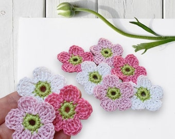 9 petites fleurs au crochet en blanc rose, fleurs au crochet à coudre