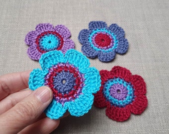 Fleurs au crochet, fleurs appliquées au crochet, 4 fleurs crochetées à coudre