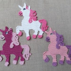 Unicorn application, crochet application school cone for girls, unicorn white pink pink