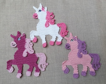 Einhorn Applikation , Häkelapplikation Schultüte für Mädchen, Unicorn weiss pink rosa