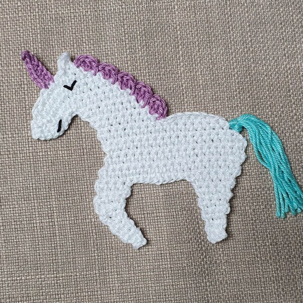 Handmade unicorn crochet applique made of cotton