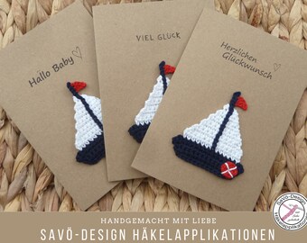 maritime card with boat, greeting card sailing boat, birthday card crocheted handmade crochet card holiday