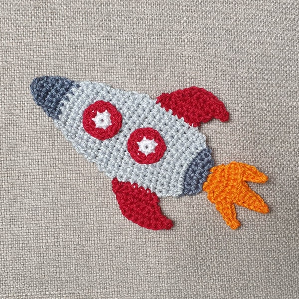 Rocket applique, space crochet applique to sew on, space airplane crocheted