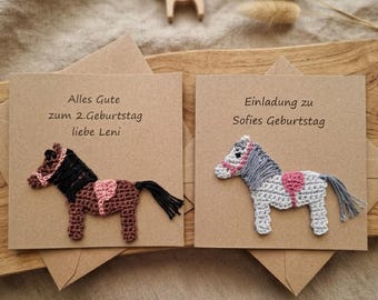 Pferdekarte , Grusskarte personalisierbar, Glückwunschkarte mit Pferd, Geburtstagskarte für Kinder und Reiter