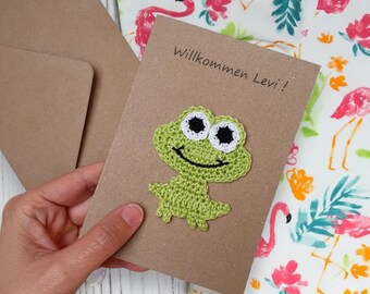 nachhaltige Froschkarte, Karte mit Frosch zur Geburt, Glückwunschkarte Geburtstag, Grusskarte handgemacht