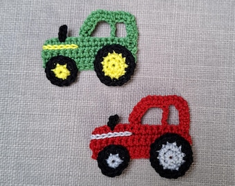 Small tractor patch for children's clothing & accessories - green or red tractor crochet applique 6 x 4.5 cm