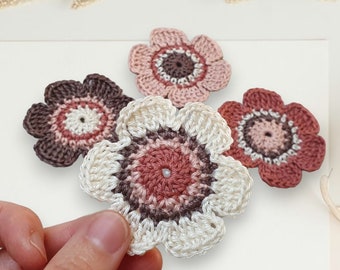 4 fleurs au crochet aux couleurs naturelles - fleurs au crochet dans le style bohème