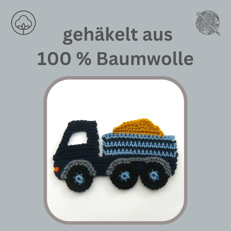 Lastwagen Häkelapplikation, gehäkelter LKW Aufnäher, Fahrzeug Applikation für Kinder Bild 3