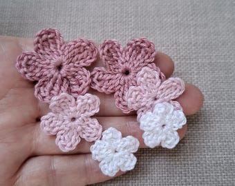 Mini crocheted flower in 3 sizes – 2 cm, 2.5 cm or 3.5 cm, small crocheted flowers in your choice of color, cotton flower appliqué