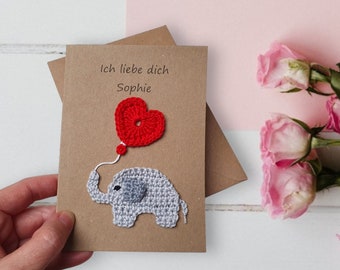 Karte mit Elefant und Herz, Glückwunschkarte für Geburtstag, Muttertag, Valentinstag, Verlobung, Hochzeitstag oder als Liebesgruß