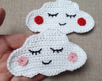 Cloud crochet applique with colorful cheeks - white applique as a patch for children