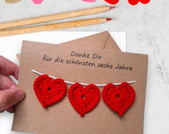 Card with hearts, handmade folding card, anniversary greeting card, birthday card, love card