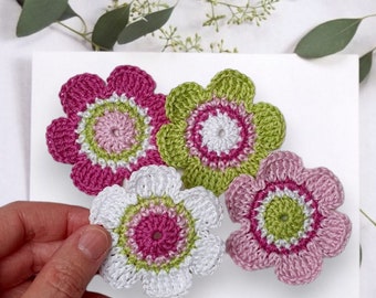 Fleurs au crochet en lot de 4 : fleurs au crochet de 6 cm en 4 couleurs