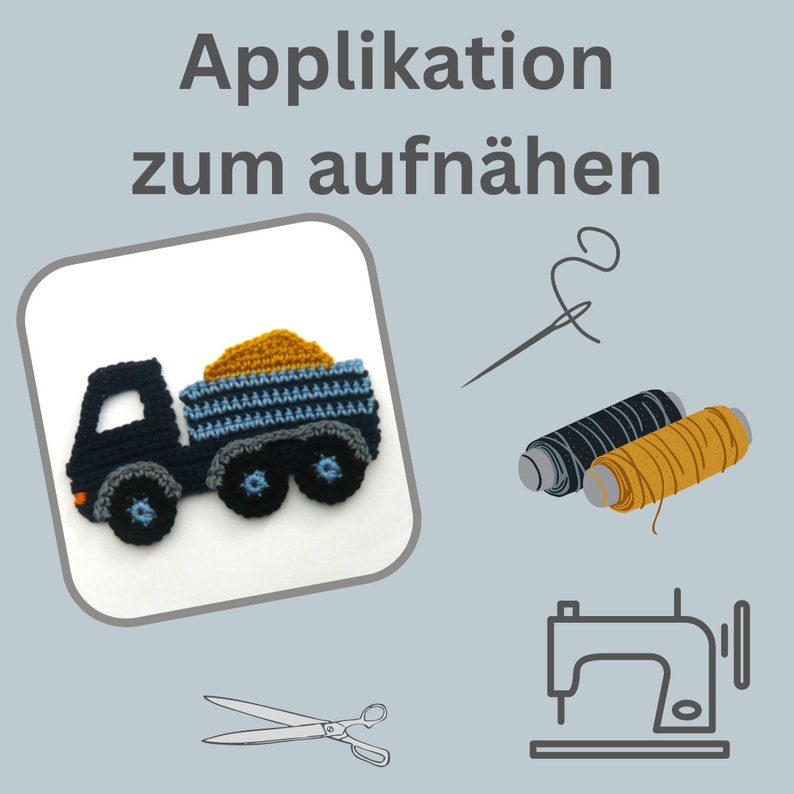 Lastwagen Häkelapplikation, gehäkelter LKW Aufnäher, Fahrzeug Applikation für Kinder Bild 5
