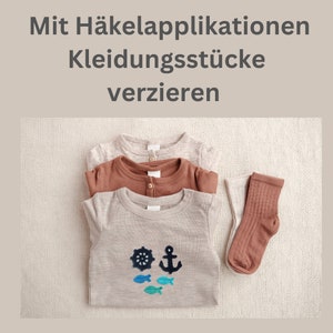 Maritime Häkelapplikationen: 5-teiliges Set mit Steuerrad, Anker und Fischen Bild 3