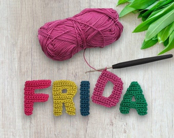 crocheted letters numbers 5 cm high, appliqué name in desired color
