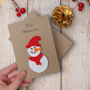 Gepersonaliseerde kerstkaart met sneeuwmanpatch, wintergroetkaart