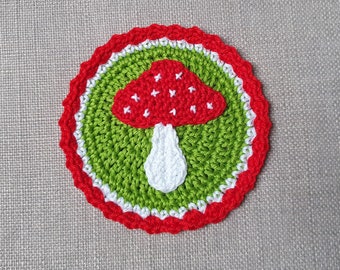 Fly agaric patch, crocheted button, application 9.5 cm mushroom, lucky mushroom Klettie school cone