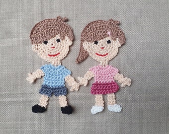 Boy girl child crochet applique 11.5 cm to sew on