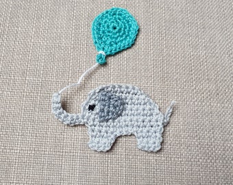 Elefant Mini Häkelapplikation mit oder ohne Luftballon - Niedlicher Elefanten Aufnäher für kreative Projekte und Baby-Accessoires